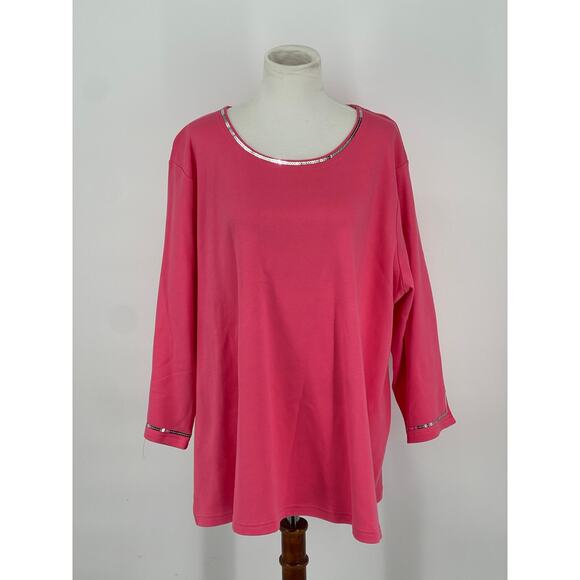 Quacker Factory Hot Pink Sequin 3/4 Sleeve‎ Size 2X Vacation Resort - Picture 1 of 6